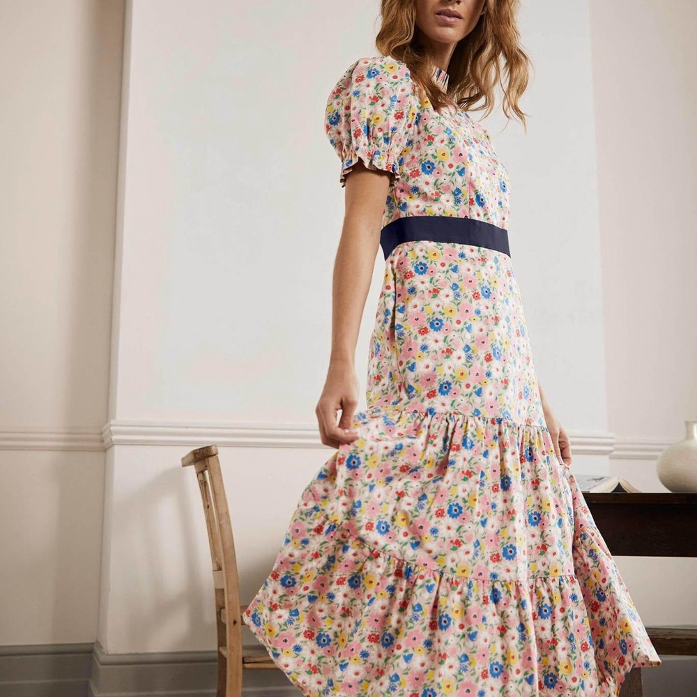 NWT Boden Frill Neck Tiered Midi Dress size 10R.